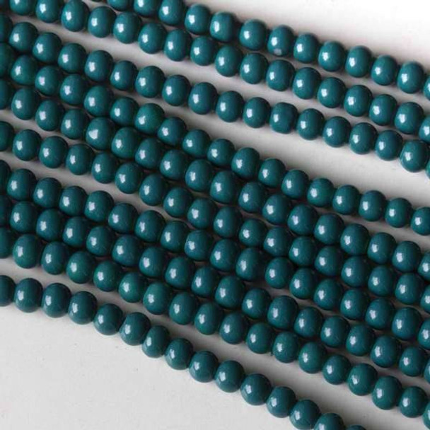 Glass 4mm Dark Turquoise Round - approx. 8 inch strand