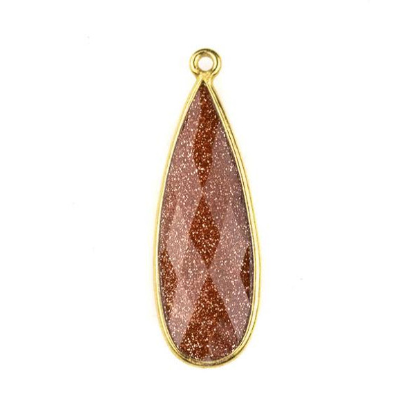 Goldstone approximately 11x34mm Long Teardrop Drop with a Gold Plated Brass Bezel - 1 per bag