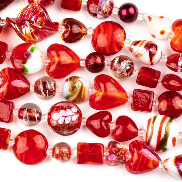 Cherry Tree Beads Mixed Handmade Lampwork Glass Strand - Red and White Mix 