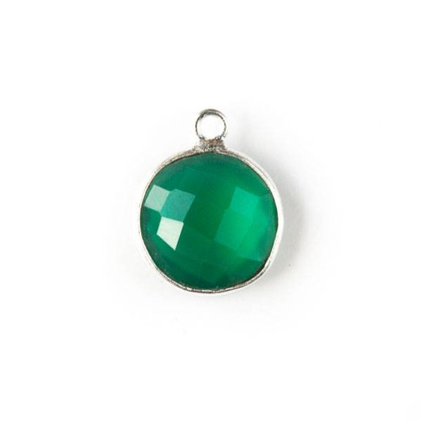 Green Onyx 13x16mm Coin Drop with Silver Plated Brass Bezel