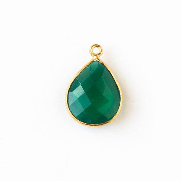 Green Onyx approximately 13x20mm Teardrop Drop with a Gold Plated Brass Bezel