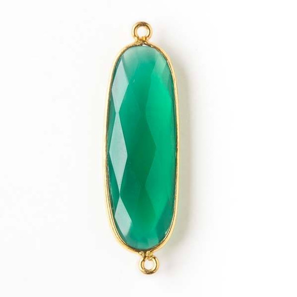Green Onyx 12x37mm Oval Link with a Gold Plated Brass Bezel
