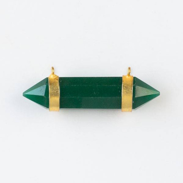 Green Onyx 10x42mm Hexagonal Point Pendant Hung Horizontally with 2 Gold Plated Brass Loops