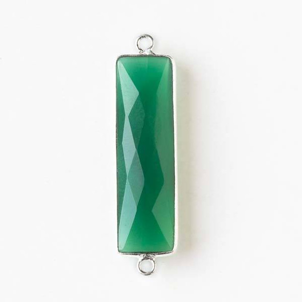 Green Onyx 9x35mm Rectangle Link with a Silver Plated Brass Bezel