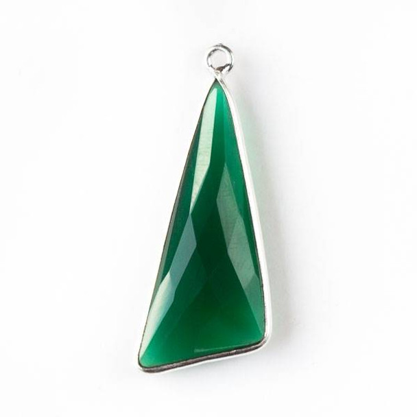 Green Onyx 13x35mm Irregular Triangle Drop with Silver Plated Brass Bezel