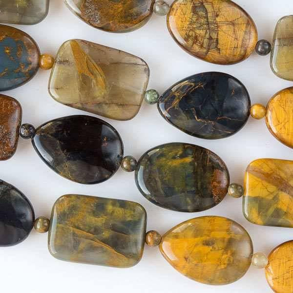 Golden Pietersite 18x25mm Oval Rectangle and Teardrop Beads