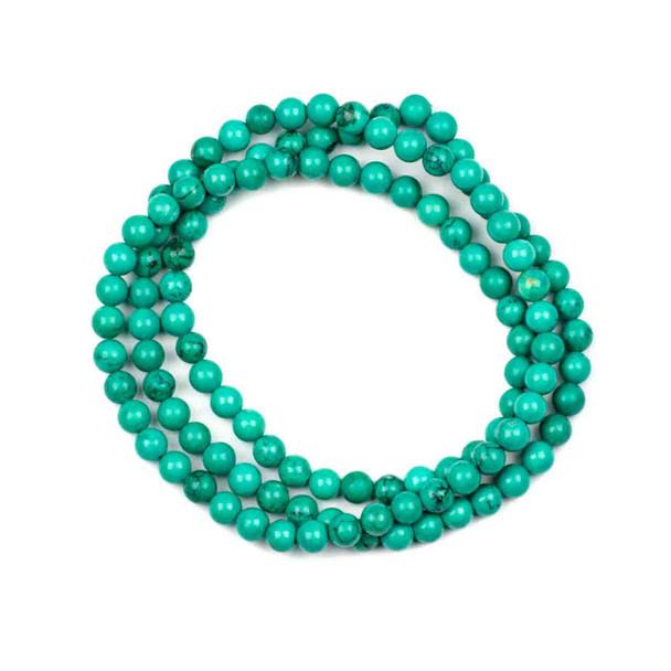 Green Turquoise Howlite 6mm Mala Round Beads - 29 inch strand