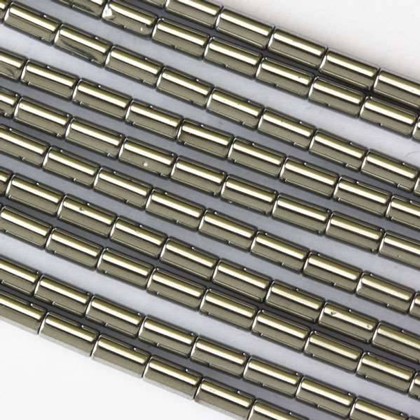 Hematite 2x4mm Plated Silver Tube Beads - 16 inch strand