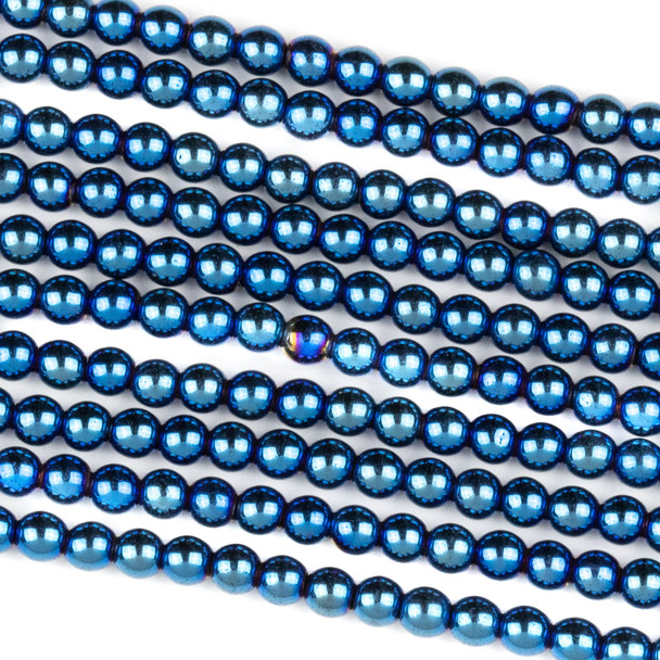 Hematite 3mm Electroplated Blue Round Beads - approx. 8 inch strand