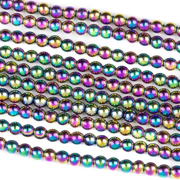 Hematite 3mm Electroplated Purple Rainbow Round Beads - approx. 8 inch strand