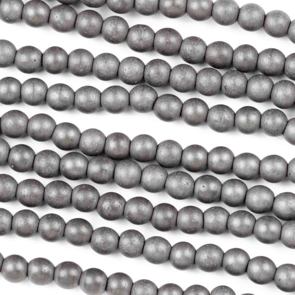 Hematite 4mm Matte Round Beads - 8 inch strand