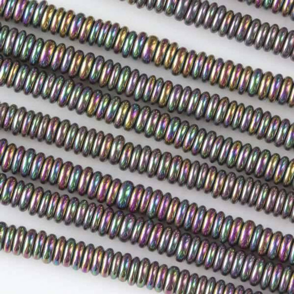 Cherry Tree Beads Synthetic Hematite 1x3mm Electroplated Purple Rainbow Rondelle Beads - approx. 8 inch strand 
