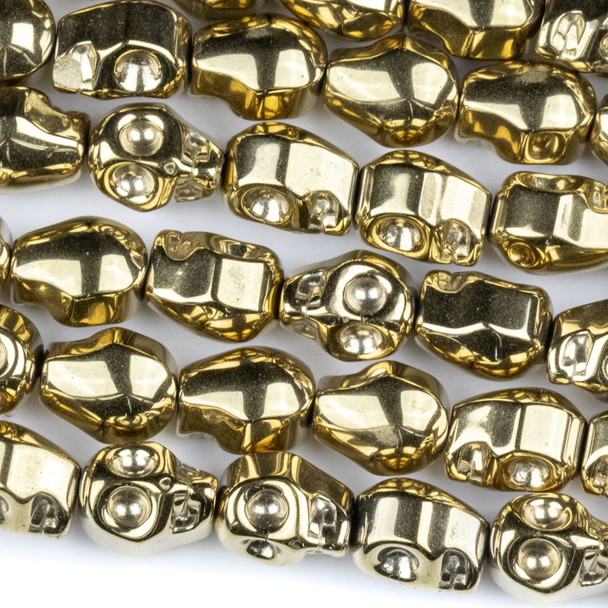 Hematite 8x10mm Electroplated Gold Skull Beads - approx. 8 inch strand