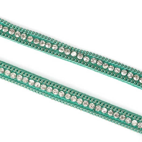 Cherry Tree Beads Spearmint Green Chain and Crystal on Microsuede Cord - 5mm Flat, 3 yards #HF002 