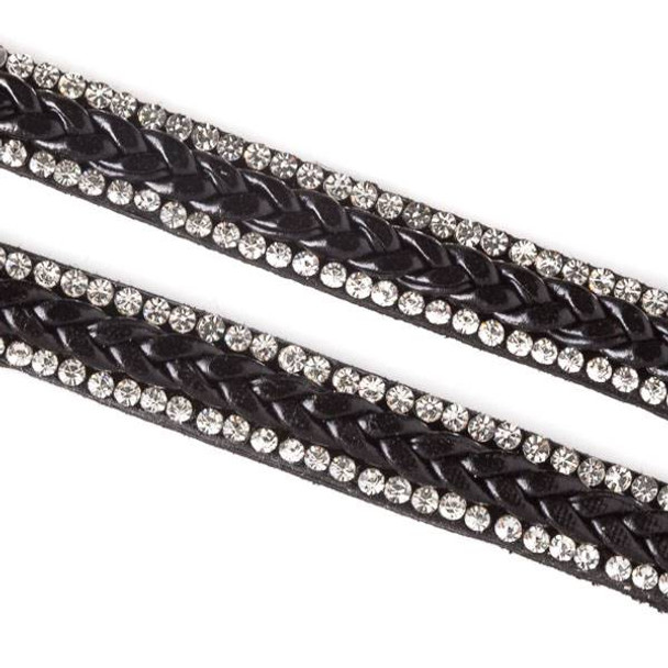 Black Braided Leather and Crystal Black Microsuede Cord - 9mm Flat, 3 yards #HF005