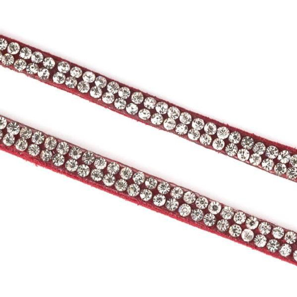 Cherry Tree Beads 2 Rows of Crystals on Red Microsuede Cord - 5mm Flat, 3 yards #HF013 