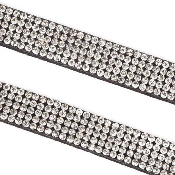 Cherry Tree Beads 5 Rows of Crystals on Black Microsuede Cord - 10mm Flat, 3 yards #HF017 