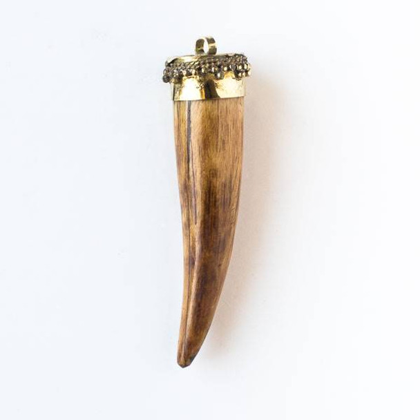 Tibetan Tan Brown 21x74mm Tusk Pendant with a Brass Top