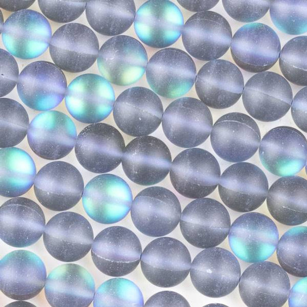 Imitation Glass Moonstone 10mm Matte Midnight Blue Round Beads - 15 inch strand