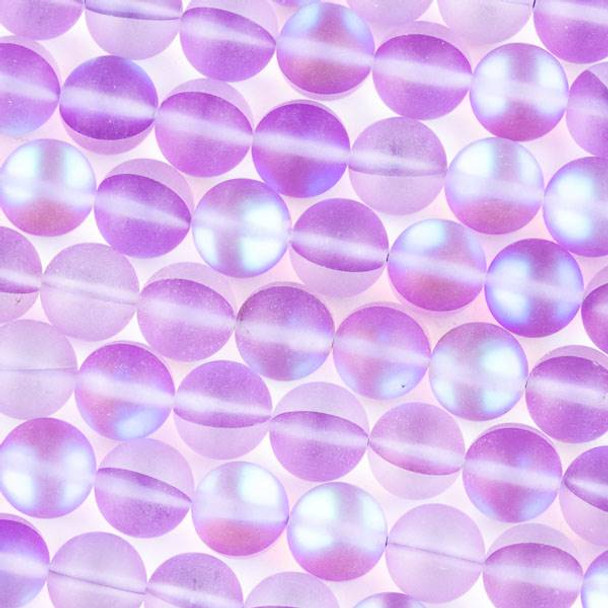 Imitation Glass Moonstone 10mm Matte Purple Round Beads - 15 inch strand