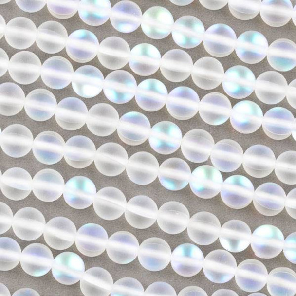 Imitation Glass Moonstone 6mm Matte Clear White Round Beads - 15 inch strand