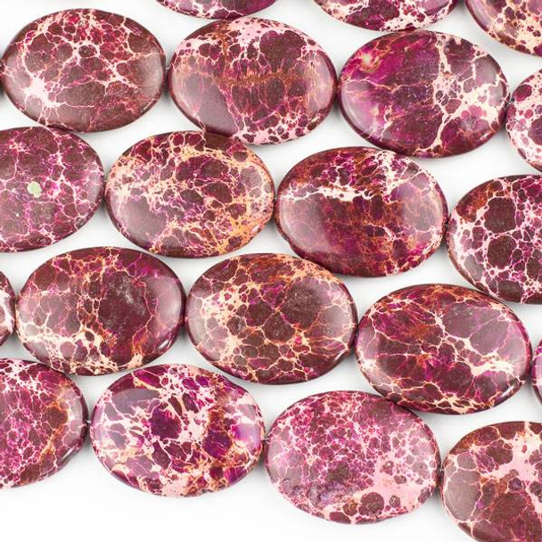 Dyed Pink Impression Jasper 30x40mm Oval Beads - 15 inch strand