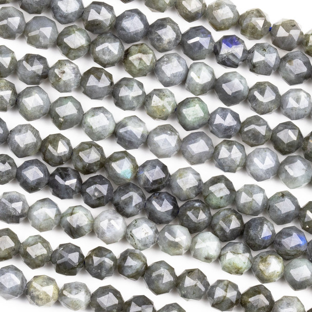 Dark Blue Labradorite 8mm Fancy Faceted Round Beads - 15 inch strand