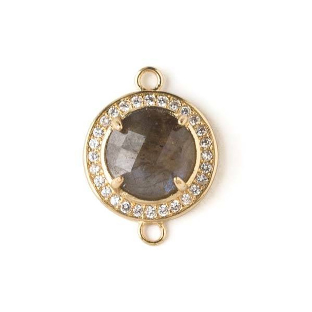 Labradorite 16x21mm Faceted Coin Link with Gold and Cubic Zirconias - 1 per bag