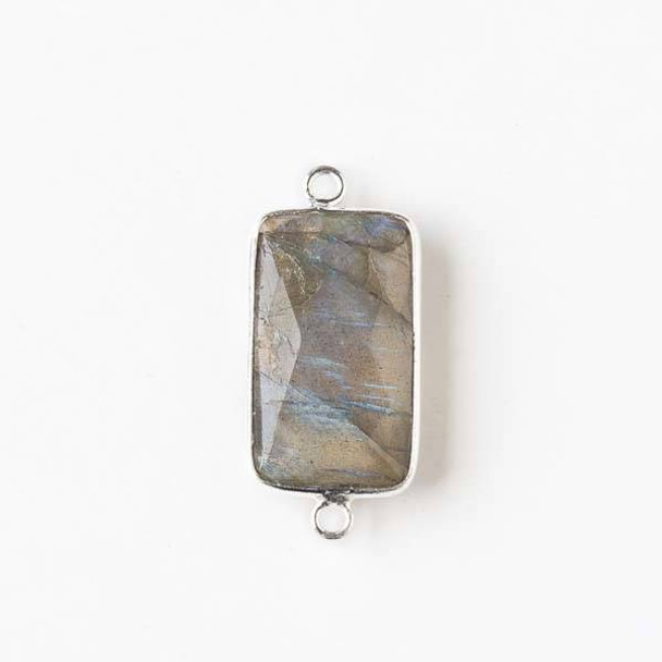 Labradorite 12x26mm Rectangle Link with a Silver Plated Brass Bezel