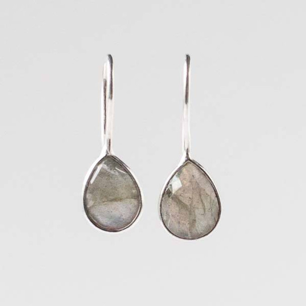 Labradorite 8x24mm Simple Teardrop Sterling Silver Earrings