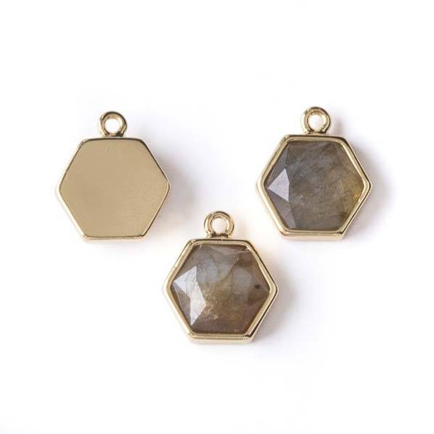 Labradorite 13x15mm Hexagon Drop Pendant with Gold Bezel - 1 per bag