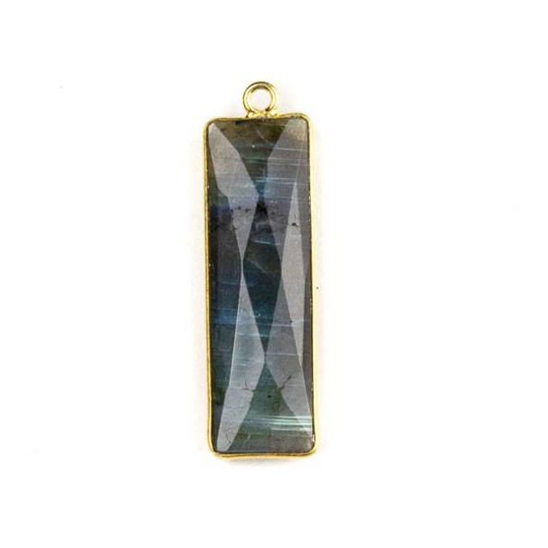 Labradorite 10x33mm Faceted Rectangle Drop with a Gold Plated Brass Bezel