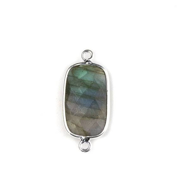 Labradorite 11x26mm Faceted Rounded Rectangle Link with a Silver Plated Brass Bezel