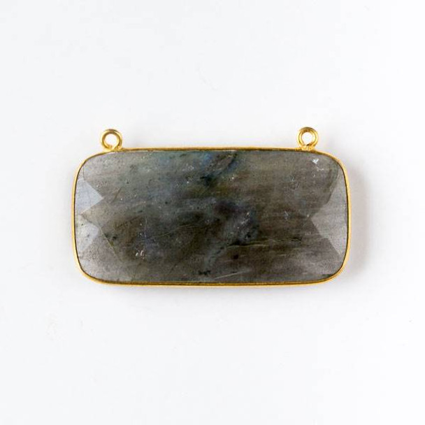 Labradorite 24x42mm Rectangle Drop Pendant with a Gold Plated Brass Bezel