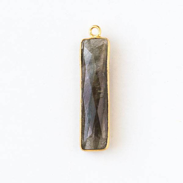 Labradorite 7x30mm Small Rectangle Drop with a Gold Plated Brass Bezel