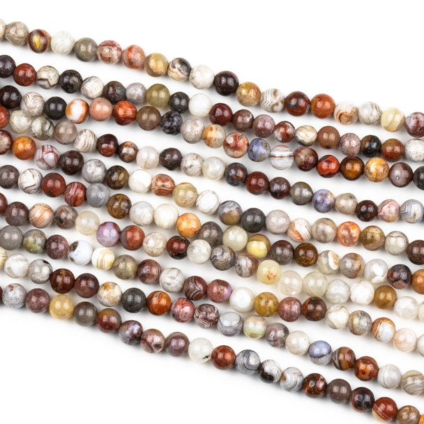 Laguna Lace Agate 4mm Round Beads - 15 inch strand