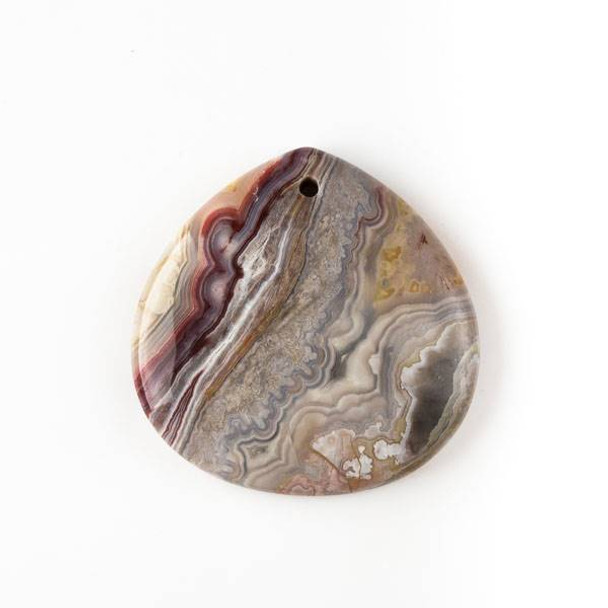 Mexican Laguna Lace Agate 40mm Top Front to Back Drilled Almond Pendant with a Flat Back - 1 per bag