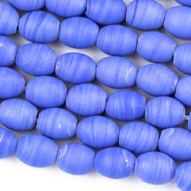 Handmade Indian Lampwork Glass 9x11mm Opaque Matte Blue Egg Beads - approx. 8 inch strand