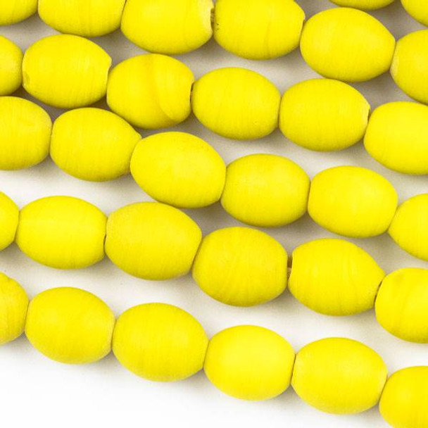 Handmade Indian Lampwork Glass 9x11mm Opaque Matte Yellow Egg Beads - approx. 8 inch strand