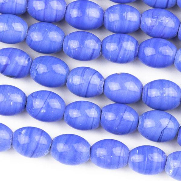 Handmade Indian Lampwork Glass 9x11mm Opaque Blue Egg Beads - approx. 8 inch strand