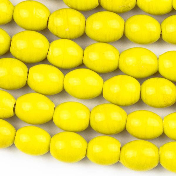 Handmade Indian Lampwork Glass 9x11mm Opaque Yellow Egg Beads - approx. 8 inch strand