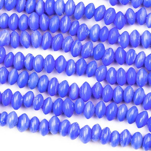 Handmade Indian Lampwork Glass 4x6mm Opaque Blue Rondelle/Saucer Beads - approx. 8 inch strand