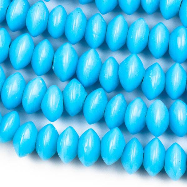 Handmade Indian Lampwork Glass 6x11mm Opaque Turquoise Blue Rondelle/Saucer Beads - approx. 8 inch strand