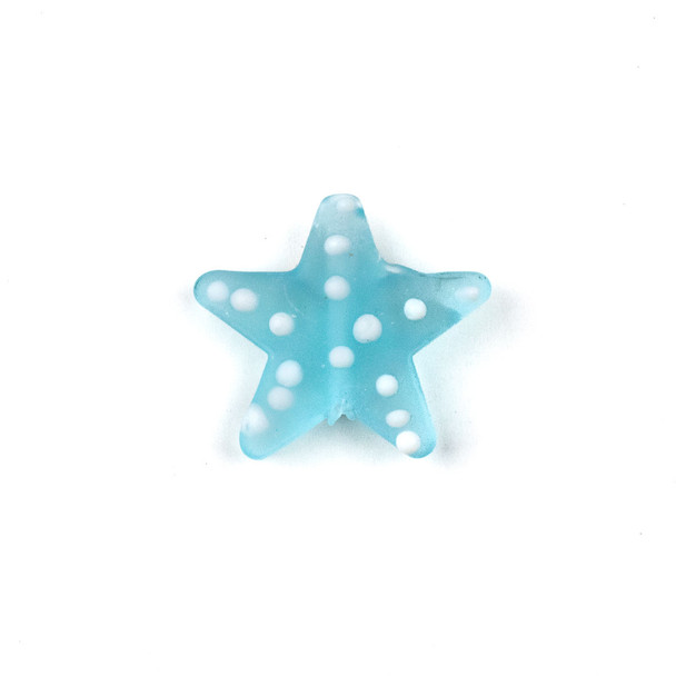 Handmade Lampwork Glass 23mm Matte Light Aqua Starfish Bead with White Dots - 1 per bag