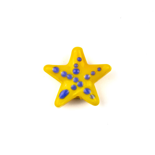 Handmade Lampwork Glass 23mm Yellowish Orange Starfish Bead with Blue Dots - 1 per bag
