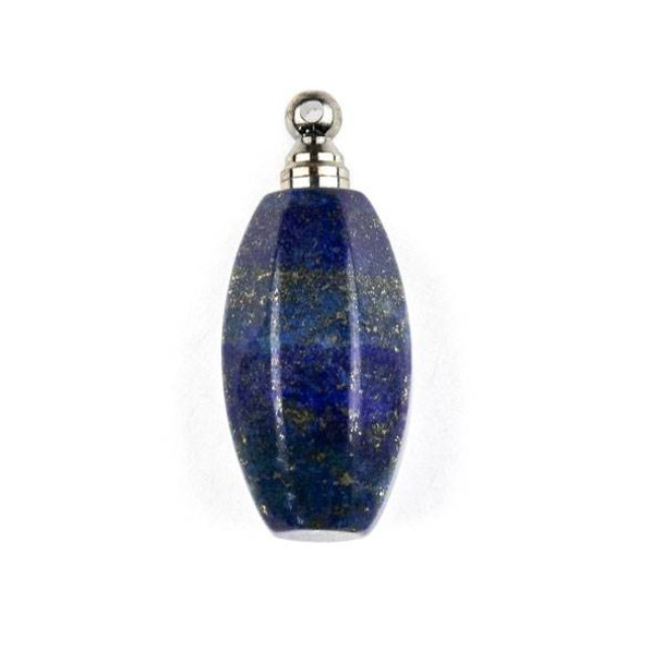 Lapis 17x30mm Faceted Rice Perfume Bottle Pendant with Silver