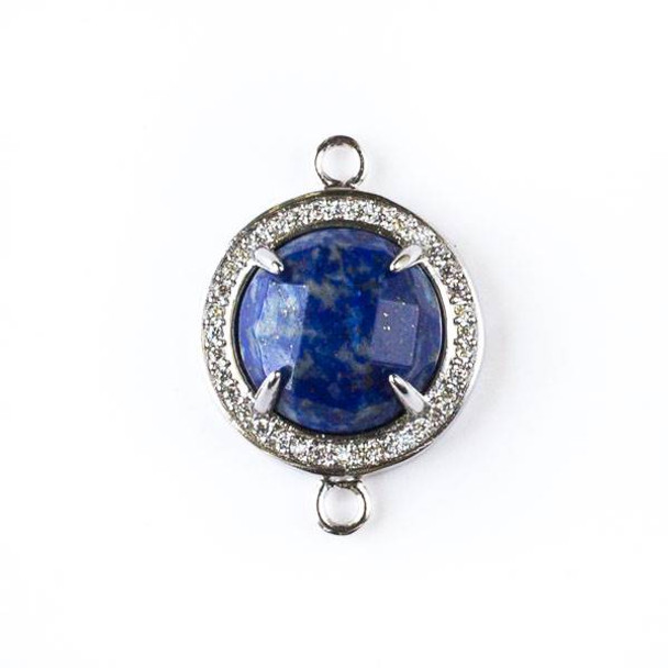 Lapis 21x28mm Faceted Coin Link with Cubic Zirconias