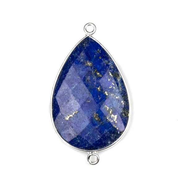 Lapis approximately 22x38mm Teardrop Link with a Silver Plated Brass Bezel - 1 per bag