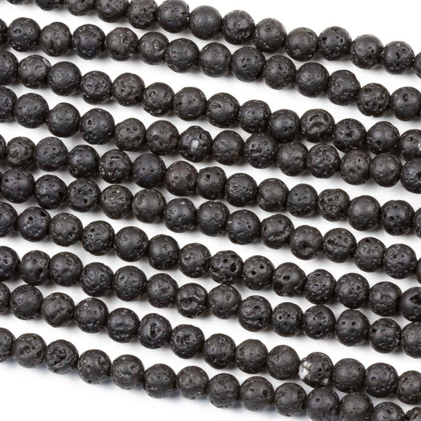 Waxed Lava 4mm Black Round Beads - 15.5 inch strand