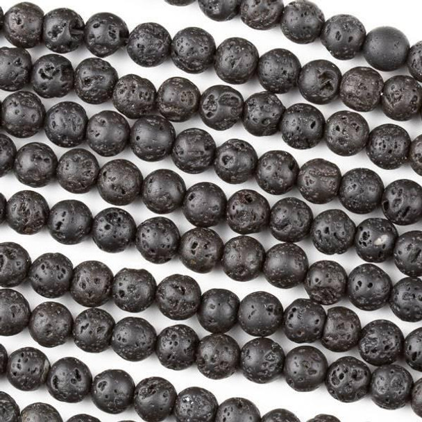 Cherry Tree Beads Waxed Lava 6mm Black Round Beads - 15 inch strand 